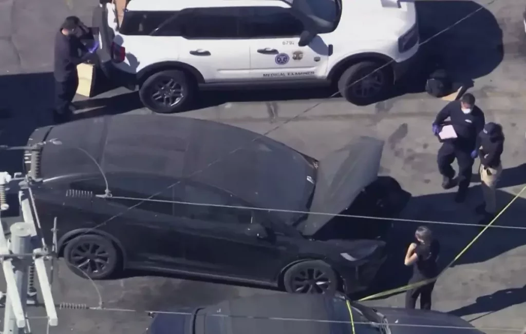 Human remains were discovered in the trunk of a Tesla after someone at a Hollywood tow yard reported a stench coming from the vehicle. (KTLA) d4vd