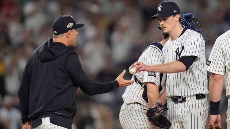 Yankees left-hander Max Fried had thrown 102 pitches when he was pulled following 6 1/3 innings of shutout ball. The Red Sox went on to win 3-1. AP Photo/Frank Franklin II aroldis chapman