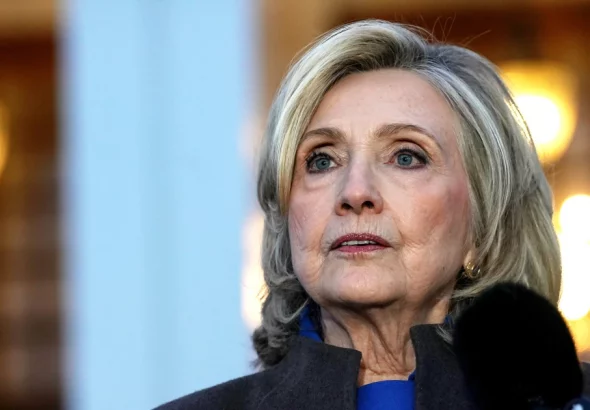 Former U.S. Secretary of State Hillary Clinton speaks to the press after testifying in a closed-door deposition with the House Oversight Committee at the Chappaqua Performing Arts Center on Thursday in Chappaqua, N.Y.David Dee Delgado / Getty Images
