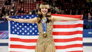 Gold medalist Alysa Liu of Team United States poses for a photo. (Photo by Matthew Stockman/Getty Images)