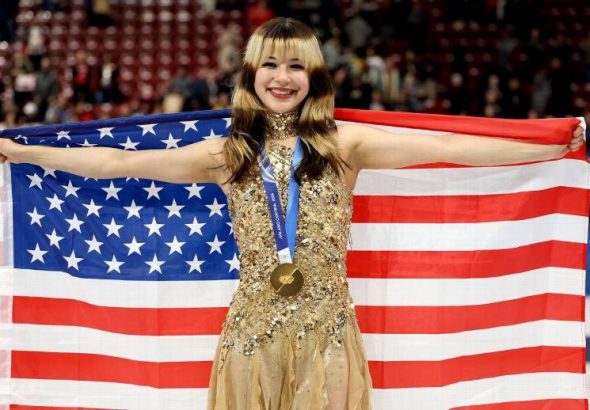 Gold medalist Alysa Liu of Team United States poses for a photo. (Photo by Matthew Stockman/Getty Images)